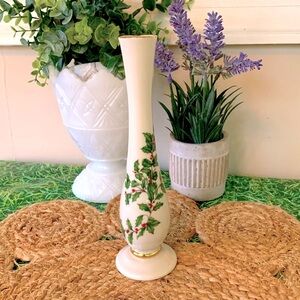 Lenox, gold trimmed Holly bud vase, EUC